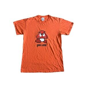 Vintage Y2K Nintendo Goomba You‎ Lose 2003 Delta Orange T Shirt Size Small